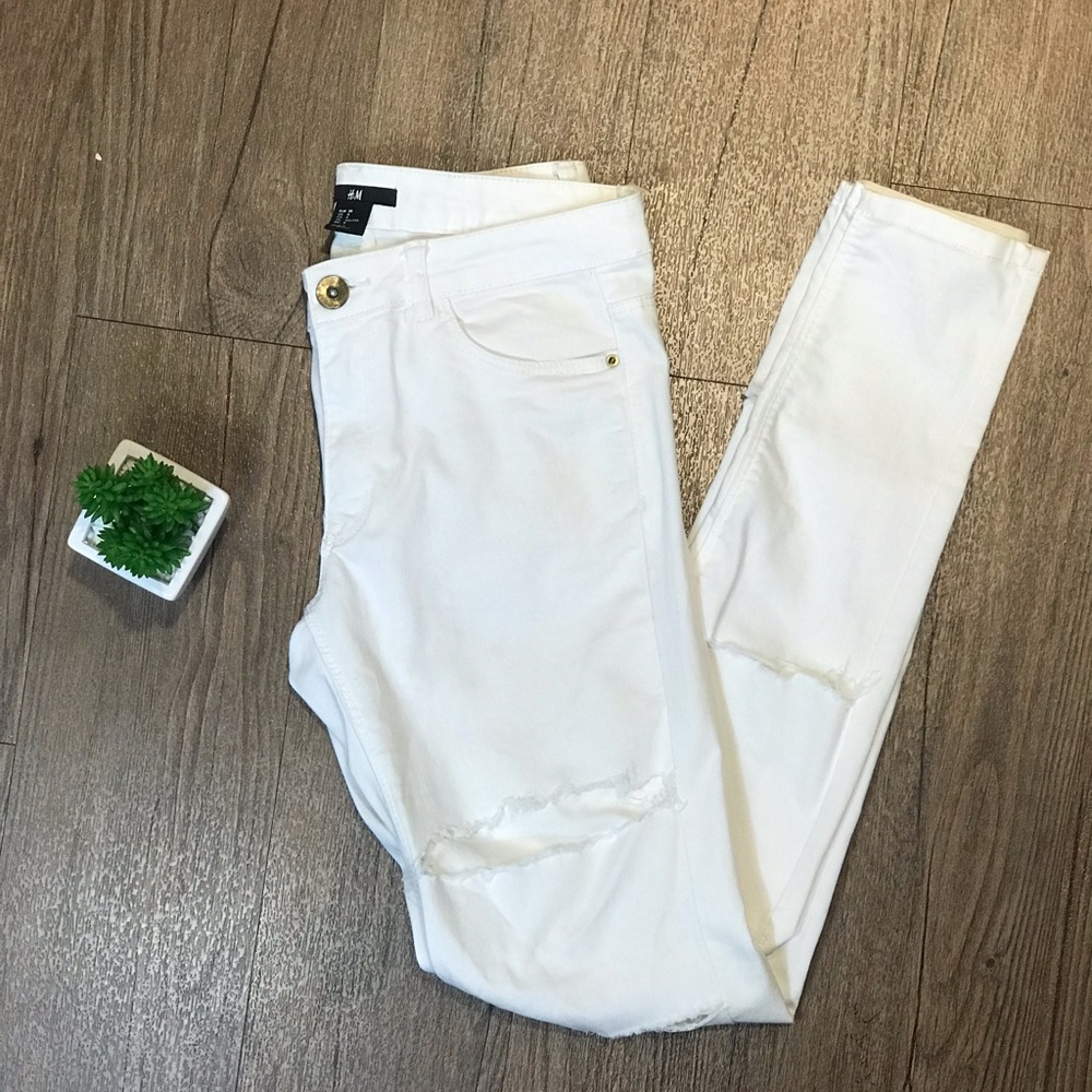 H&M | Ripped Pants | White | 8